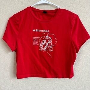 Shein Crop Top T-Shirt Red Short Sleeve Tee We All Have A Dream Girl Graphic